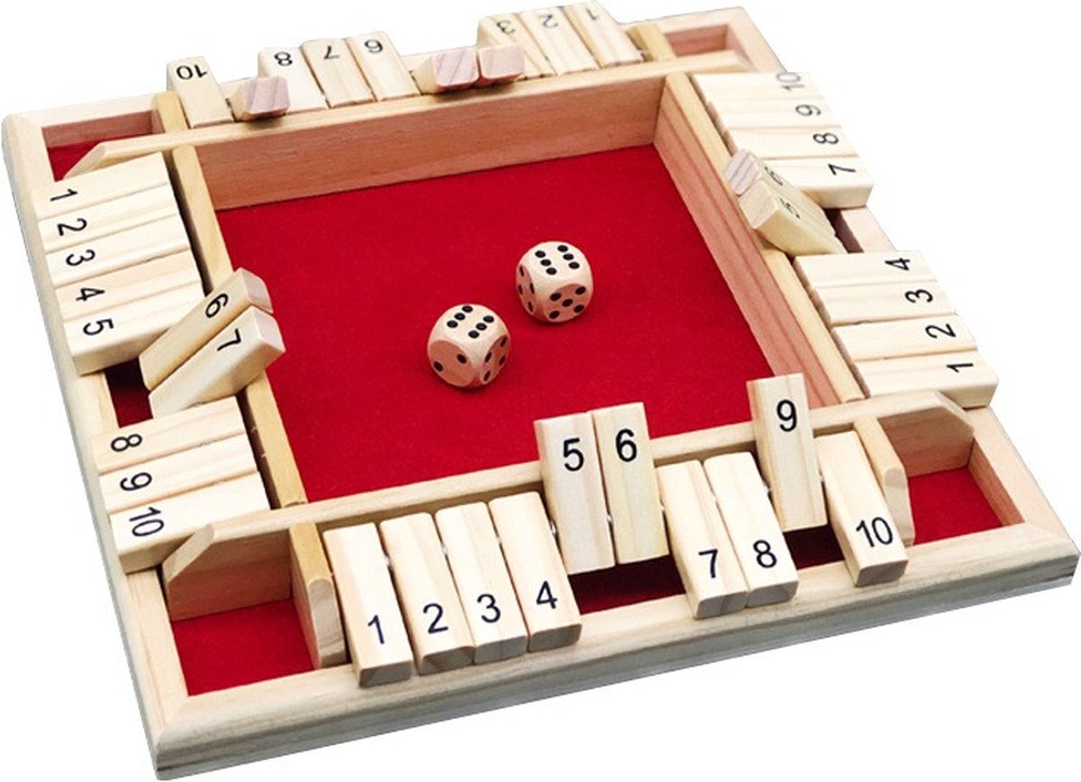 Shut The Box | 4 Spelers | Rood | Hout | Inclusief dobbelstenen | Houten Spel | Dobbelspel | Drankspel | Rekenspel